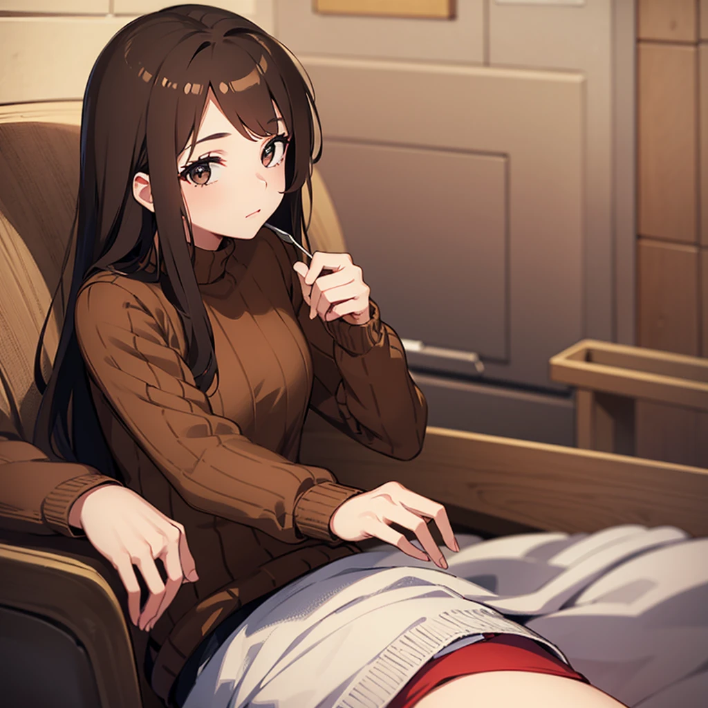 young girl,high quality,European appearance ,one girl, Brown hair, sweater