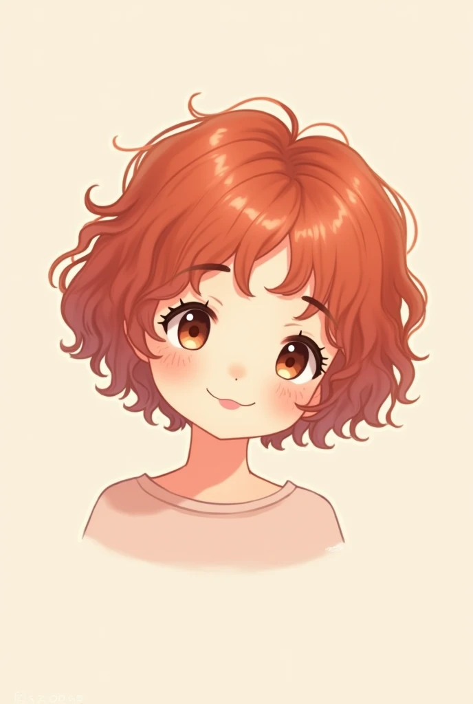 Create a simple and cute drawing of a character with short curly red hair and hazel eyes for a Twitch channel 