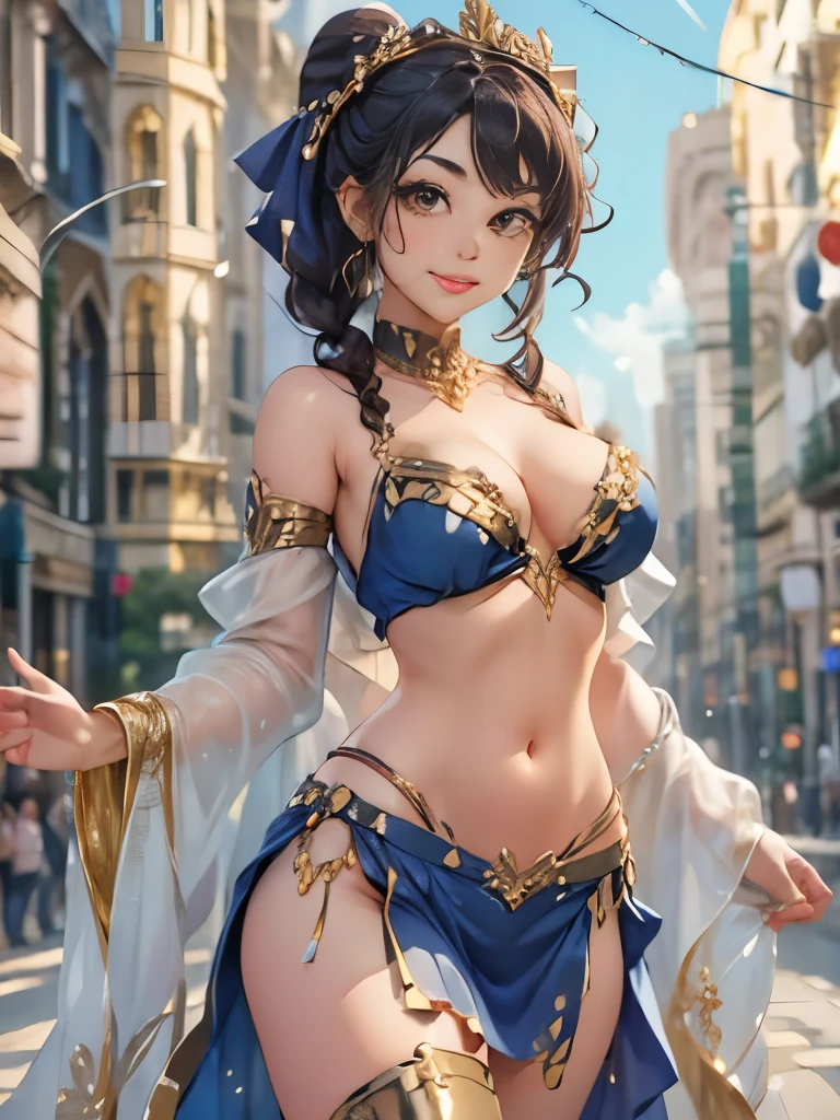 a lady wearing a gold and white outfit, beautiful costume, jeweled costume, belly dancing, gold and white, white with gold accents, intricate outfit, ornate with gold trimmings, fun rave outfit, cute rave outfit, gorgeous figure, rave outfit, she is dressed as a belly dancer, white and gold, gold bra