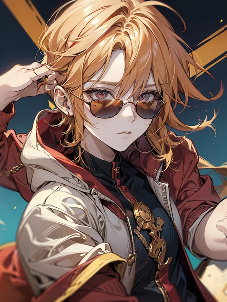 Male, handsome, cool, red sunglasses, hoodie, blonde 