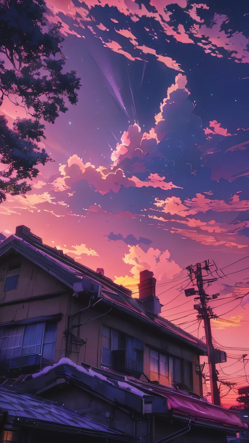 a person standing on a roof looking at the sky, anime sky, anime aesthetic, anime vibes, lofi artstyle, beautiful anime scene, anime asthetic, lofi art, lofi vibes, anime style mixed with fujifilm, watching the sun set. anime, anime clouds, anime wallpaper 4 k, anime wallpaper 4k, anime art wallpaper 4 k, anime atmospheric