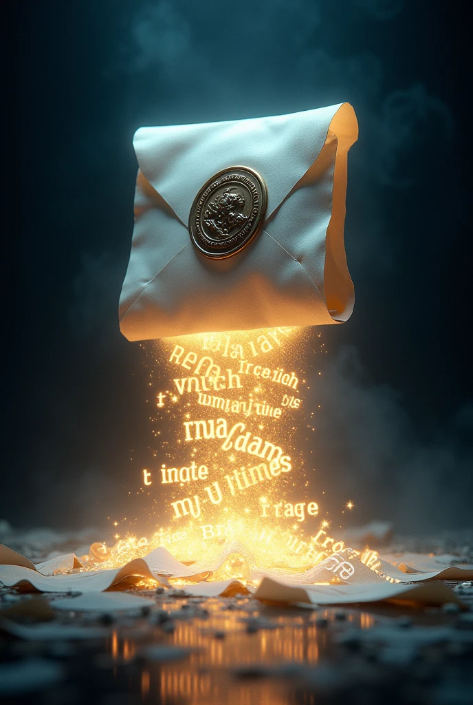 Glowing letter with Beethoven's seal, English words spilling out