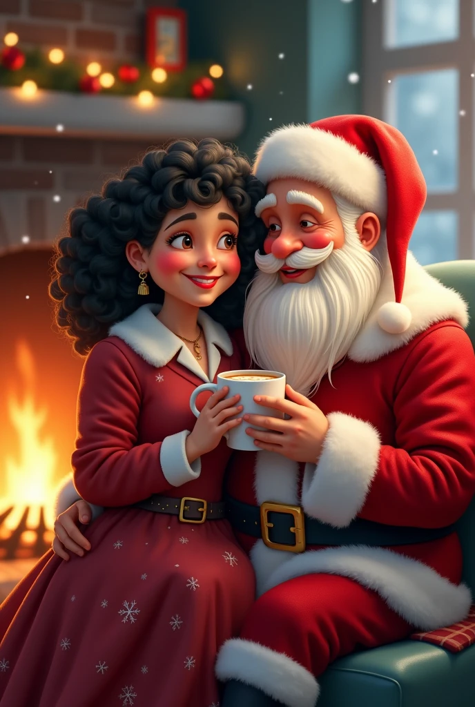 Santa Claus with his wife,chubby black hair