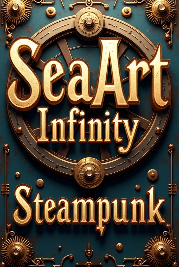 Design a steampunk-inspired poster for "SeaArt Infinity," with the title in an ornate, vintage font at the top. The background should feature steampunk elements like gears, cogs, and metallic textures, evoking a sense of retro-futuristic technology. Below the title, place the word "Steampunk" in a decorative, mechanical-style font that fits the genre. Use a warm color palette of browns, coppers, and golds to bring out the industrial feel.