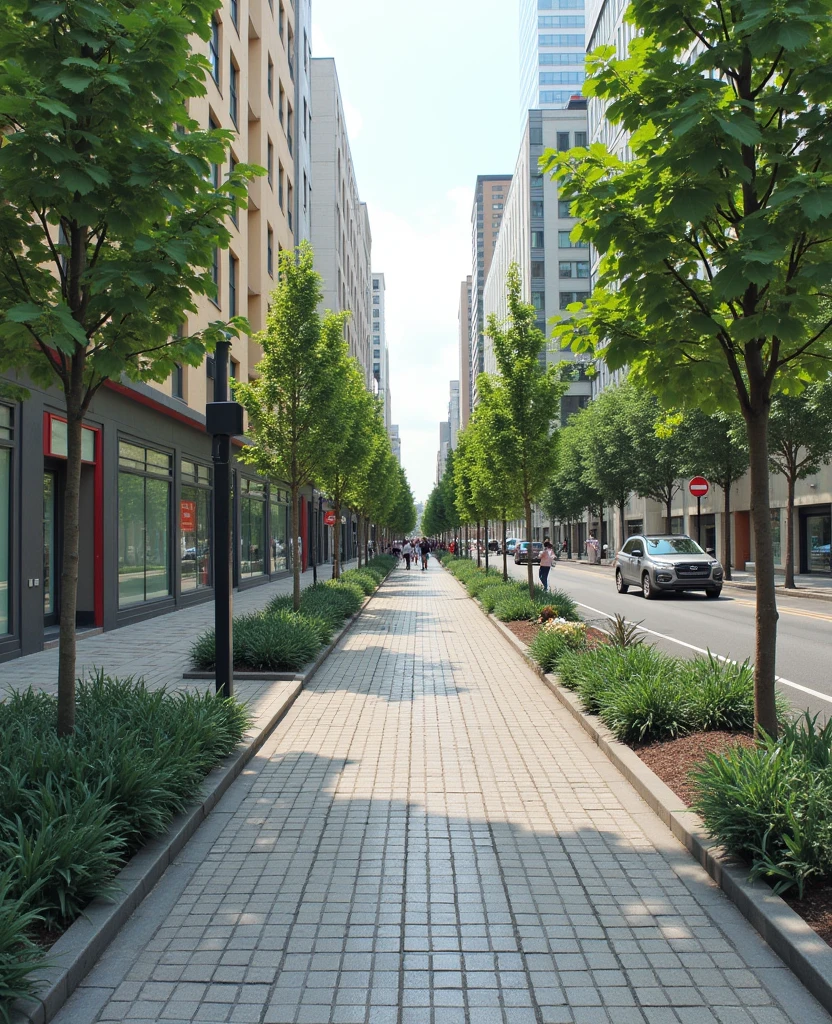 Very pretty and signposted model city, pedestrian sidewalk with accessibility for the blind, and a suitable place to collect street vendors' garbage,