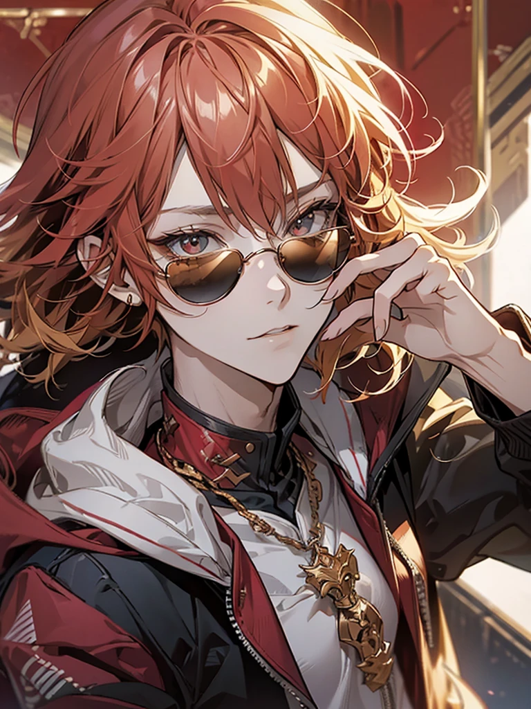 Male, handsome, cool, red sunglasses, hoodie, blonde