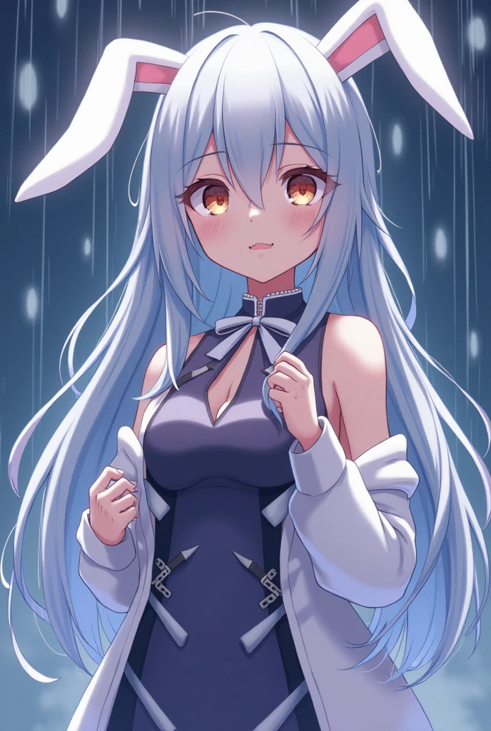 can you give me an anime drawing of a bunny girl human with powers that control the rain