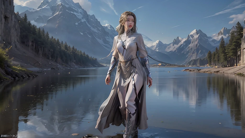 masterpiece,Game Art,Best picture quality,Maximum resolution,8k,(Upper Body),Unreal Engine 5 rendering works,(Digital Photography),(Girl dancing sword,The smile is beautiful),Short hair details,(The eyes are very delicate),(With long gray hair:1.4),(Perfect body),(Bright dress),(background:mountain peak),light,night,Ray Tracing,RAW photos,((3D Unreal Engine)),OC rendering reflection mode