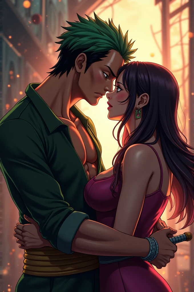 Anime character from one piece zoro kissing makima from chainsaw man