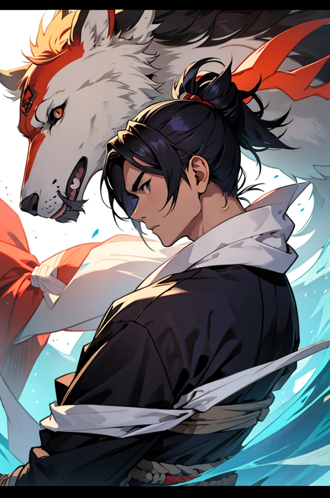 I want an anime character of a samurai man from all angles