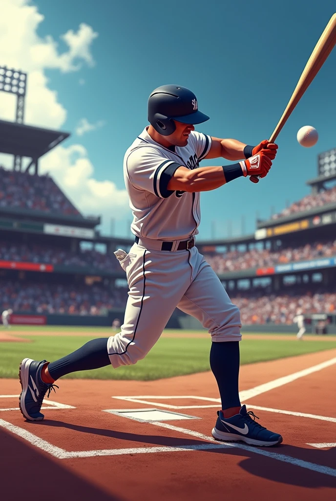Front view of a home run scored in a baseball game