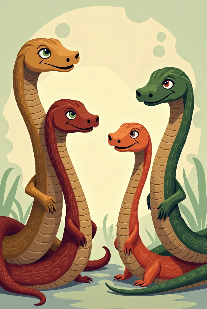 4 snake with female bodies talking about brown skin cartoon 
