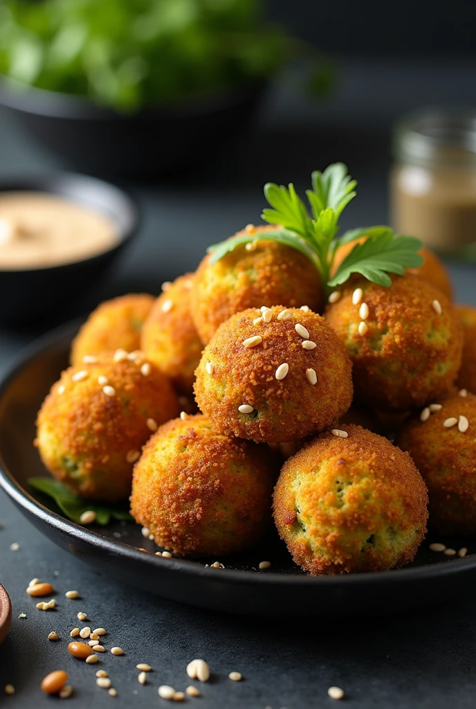Falafel on a black plate