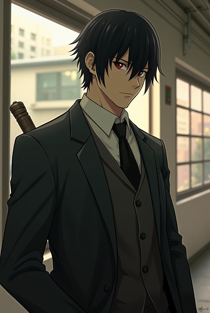 Sagara Hayase is a highly militant yakuza who belongs to the Kyogoku group.。He's a coward and has a special baton in his hand.。Late 20s, no beard。He has thin hair, bangs slightly to the left, pale skin, a slim build, and a handsome guy with a mean face.