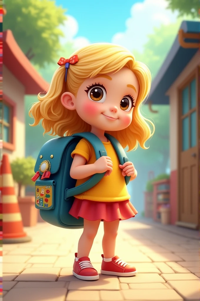 Primary school students　school bag　girl　Blonde