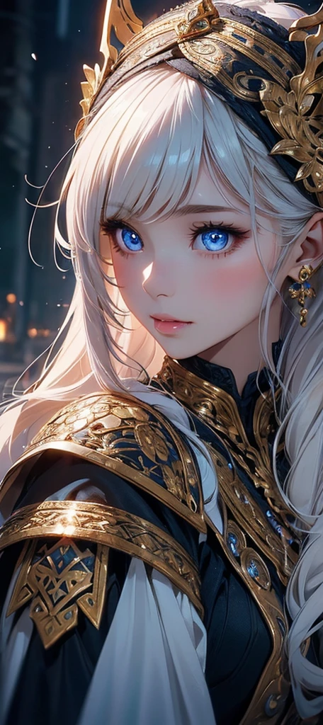 a girl in a fantasy setting, detailed face with beautiful eyes, lips and nose, intricate details, highly detailed, 8k, best quality, ultra-detailed, extremely detailed face, detailed skin and fabric, fantasy headdress on her head, upper body portrait