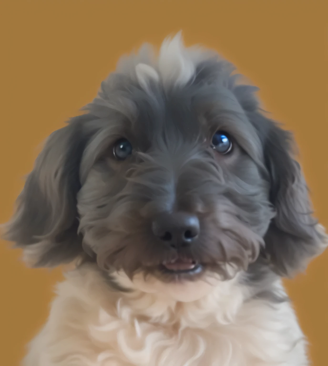 a very cute furry dog, hair drawn like cartoons, Perfectly drawn Eyes, eyes like a cartoon, gorgeous eyes, perfects eyes, She is very happy, She is smiling, the image is very detailed