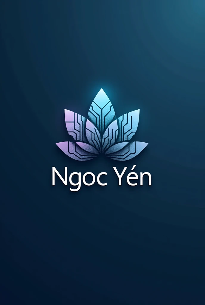Prompt for AI Logo Design Tool:Logo Name: Ngoc YenTheme: Spiritual and TechnologicalDescription: Design a logo that merges spiritual and technological elements. The icon should feature a modern, geometric lotus flower intertwined with a digital circuit pattern. Use cool blue for the lotus, black for the circuit pattern, and white for the text “Ngoc Yen.” The design should be clean and professional, with the icon and text balanced. Ensure the text stands out clearly against the design elements.Keywords: Lotus, Circuit, Geometric, Modern, Digital, Cool Blue, White, BlackColor Scheme:Cool Blue: For the lotus and primary design elements.Black: For the circuit pattern and accents.White: For the text “Ngoc Yen.”Typography: Choose a sleek, modern sans-serif font for the text in white.Output Format: PNG