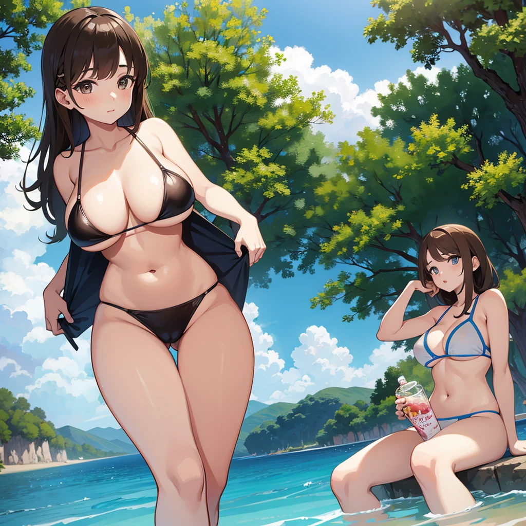 young girl,high quality,European appearance ,one girl, Brown hair, in a swimsuit, lies, big tits,