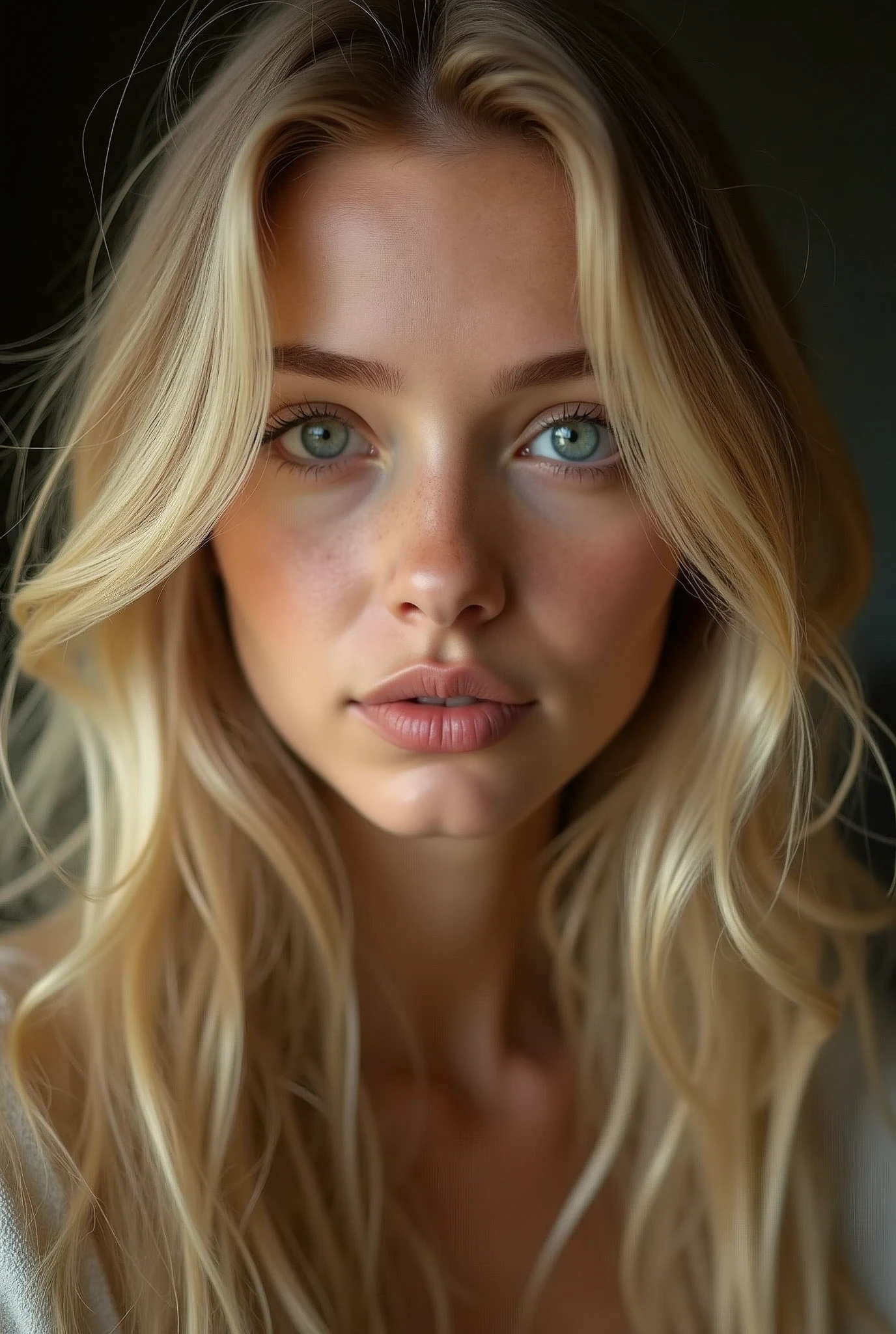 beautiful girl with long blond hair, detailed eyes, nose, and lips,  (Best quality,4K,8 K,a high resolution,masterpiece:1.2),ultra detailed,(realistic,photorealistic,photo-realistic:1.37),HDR,studio lighting,very detailed face and body, portrait,cinematic lighting,dramatic lighting,warm color tones,Dramatic colors