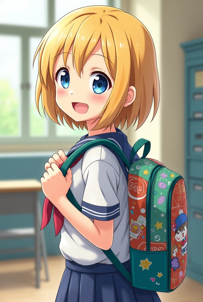 Primary school students school bag girl Blonde Anime-style illustrations