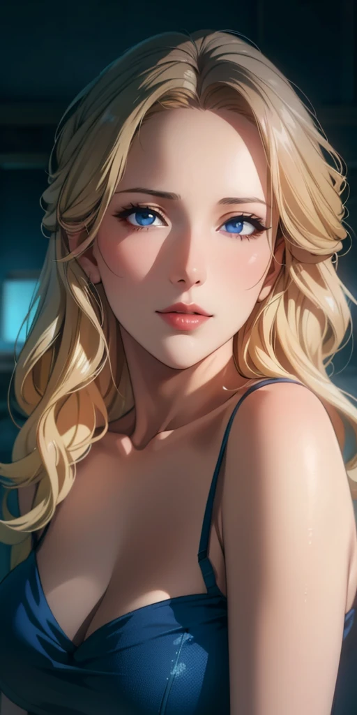 Elegant mature female, milf, blue eyes, blonde hair, soft light, high detailed, 4k resolution, high quality, beautiful cg,