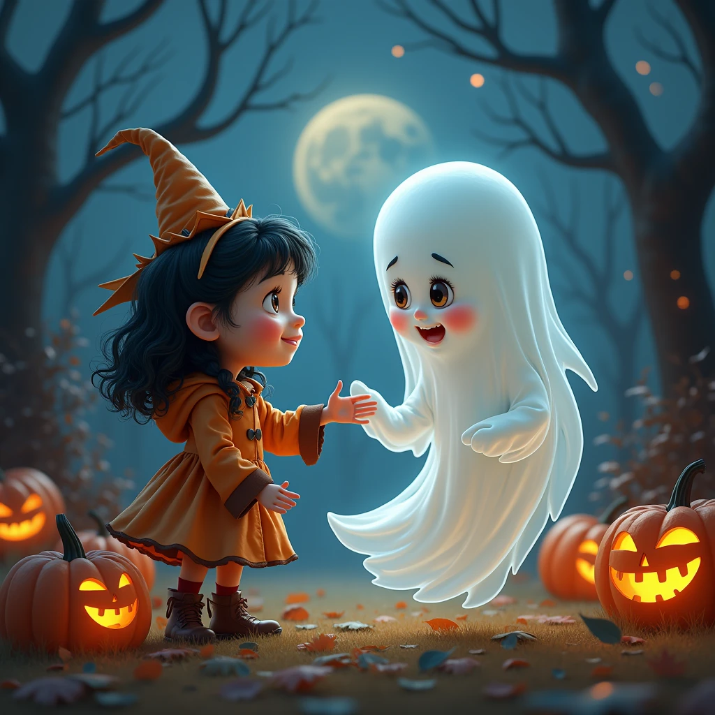 Girl playing with a girl ghost、Halloween Night