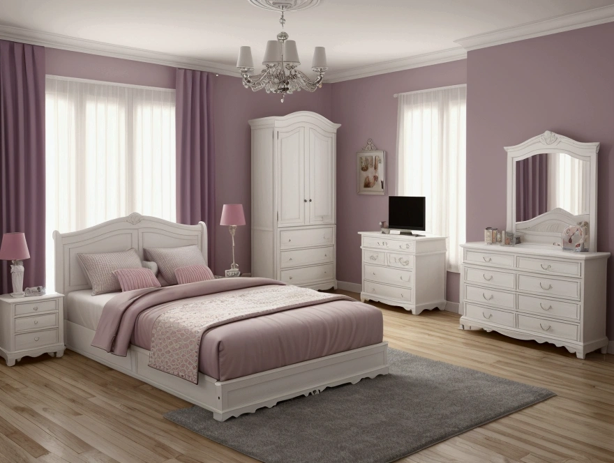Louis 15 style bedroom, in three dimensions and with colors
