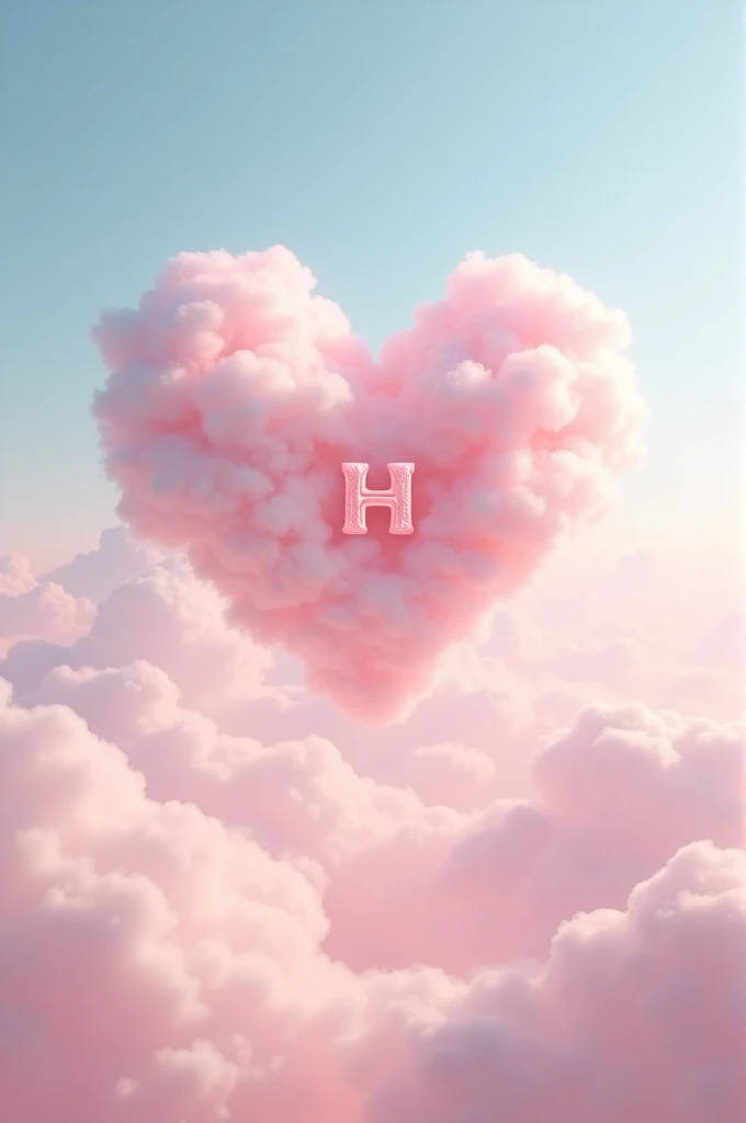 Create heart shape cloud with light pink color character H in cloud