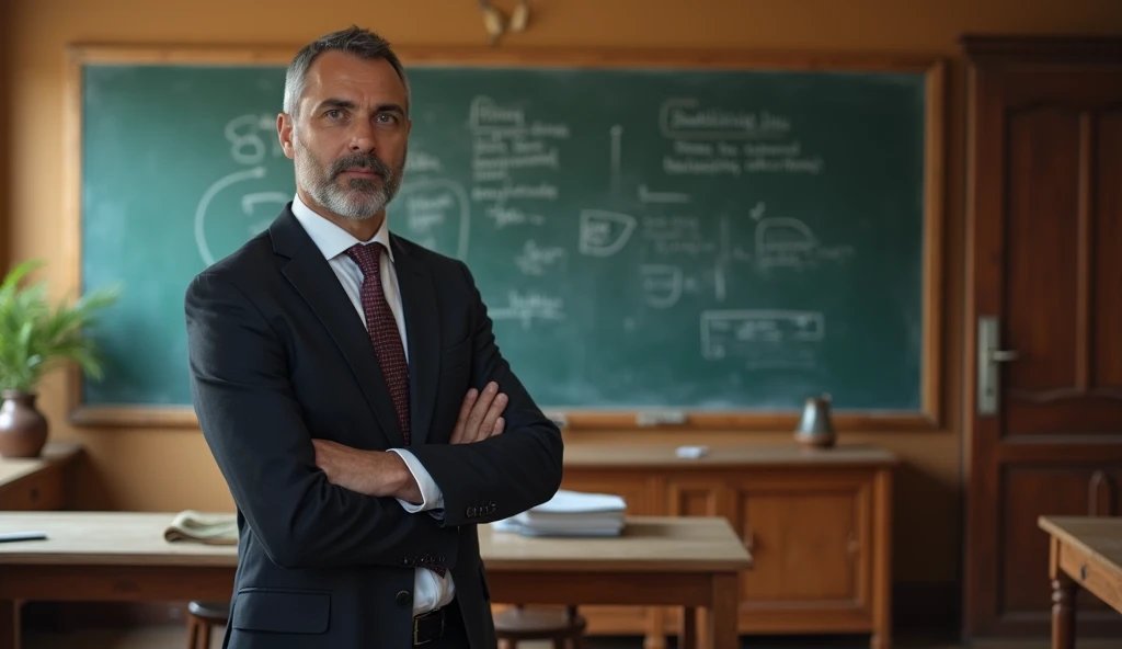 man teacher ,40 years Brazilian,Suit,class room