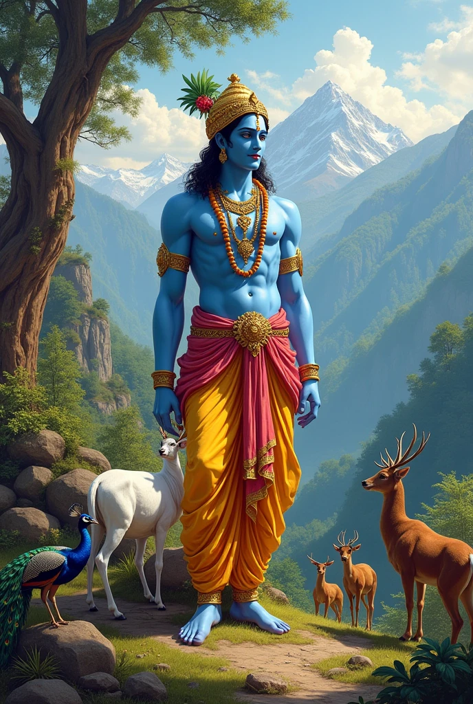 Lord krishna in mountain with animals