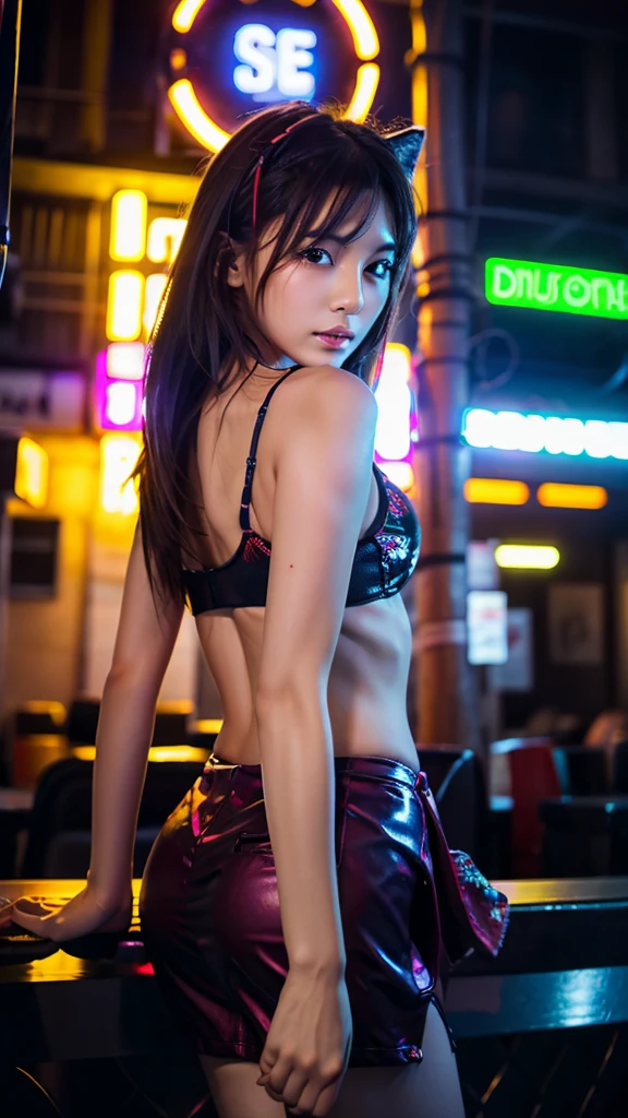 (masterpiece),(Highest quality), Realistic,One girl, alone, DJ club dancer, Lighting, neon, Erotic background, Sexy pose, Very sexy