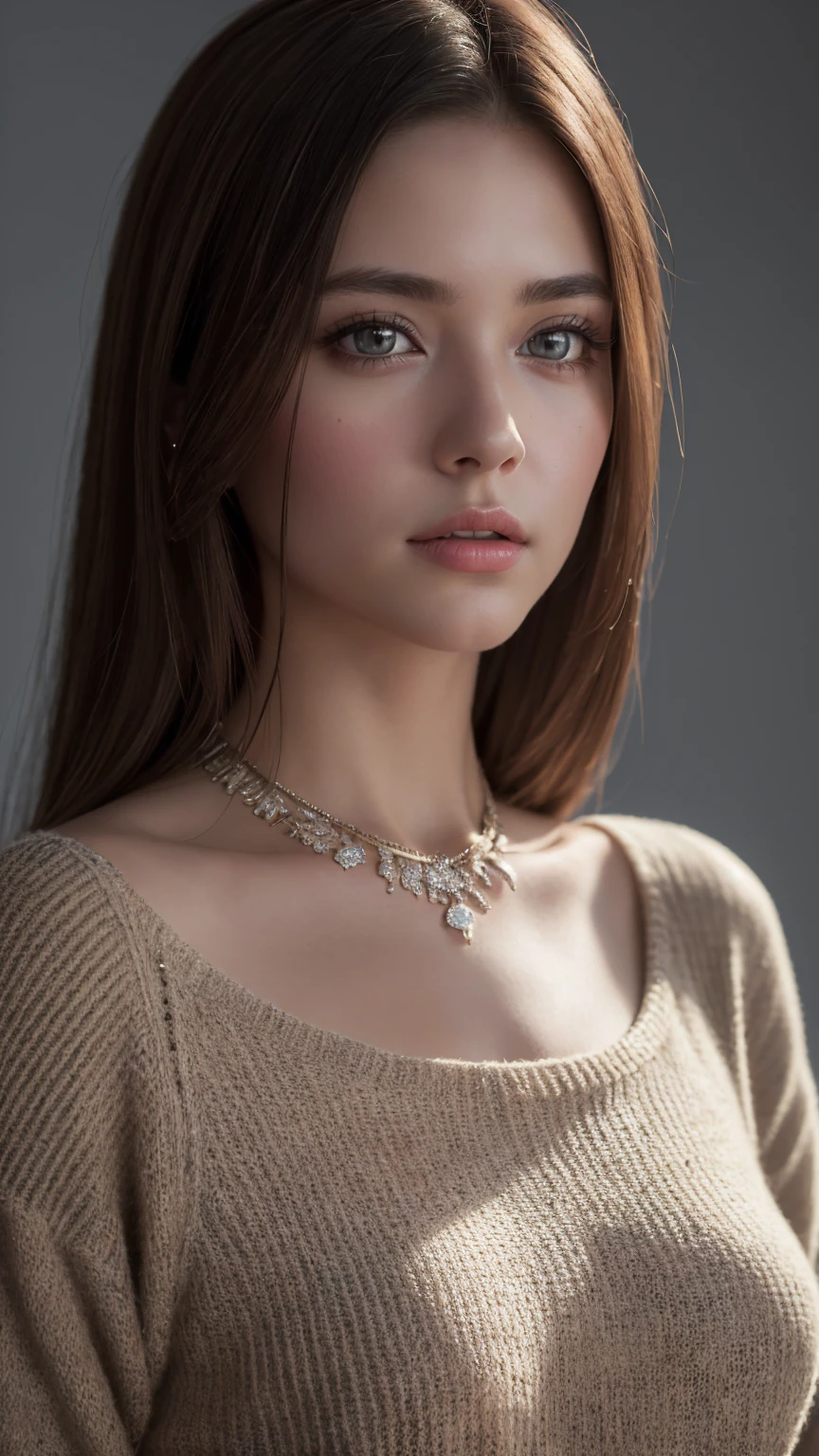 (best quality,4k,8k,highres,masterpiece:1.2),ultra-detailed,(realistic,photorealistic,photo-realistic:1.37),vibrant colors,dramatic lighting,award winning digital art a full body portrait of a beautiful girl, detailed intricate, serene expression, wearing sweater, detailed clothing folds, detailed jewelry, detailed background