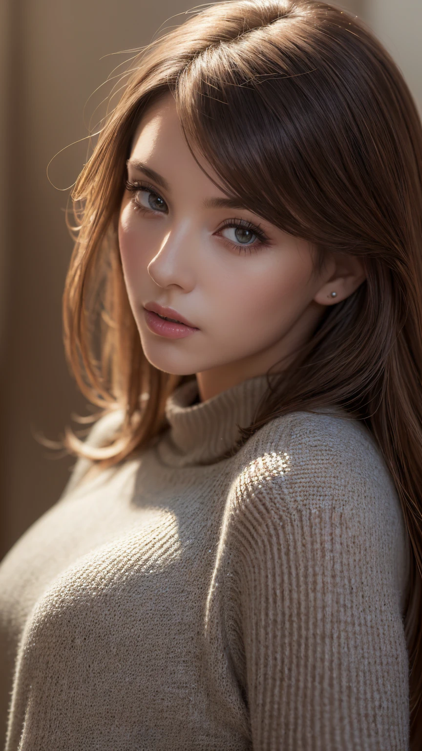 (best quality,4k,8k,highres,masterpiece:1.2),ultra-detailed,(realistic,photorealistic,photo-realistic:1.37),vibrant colors,dramatic lighting,award winning digital art a full body portrait of a beautiful girl, detailed intricate, serene expression, wearing sweater, detailed clothing folds, detailed jewelry, detailed background