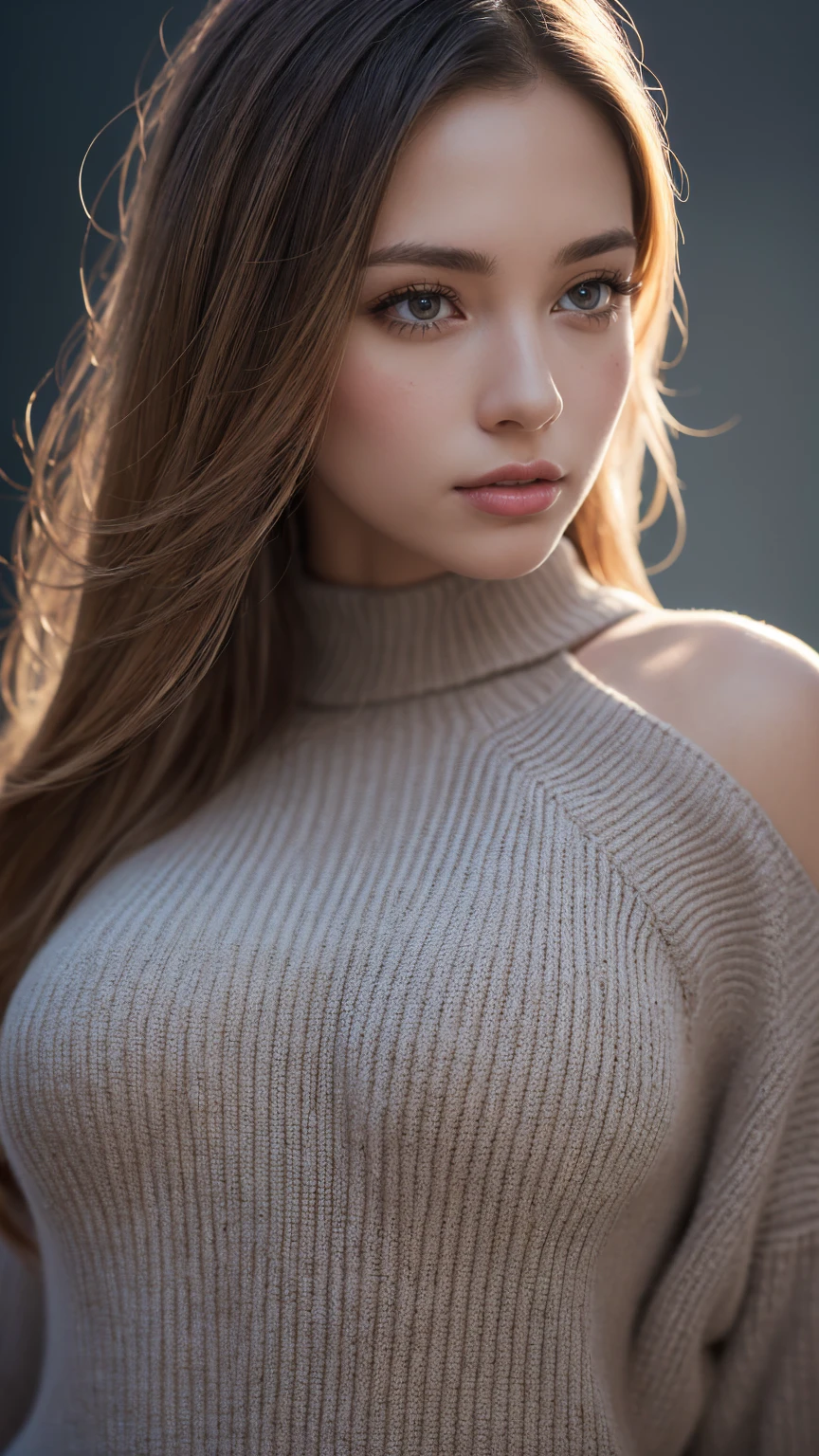 (best quality,4k,8k,highres,masterpiece:1.2),ultra-detailed,(realistic,photorealistic,photo-realistic:1.37),vibrant colors,dramatic lighting,award winning digital art a full body portrait of a beautiful girl, detailed intricate, serene expression, wearing sweater, detailed clothing folds, detailed jewelry, detailed background