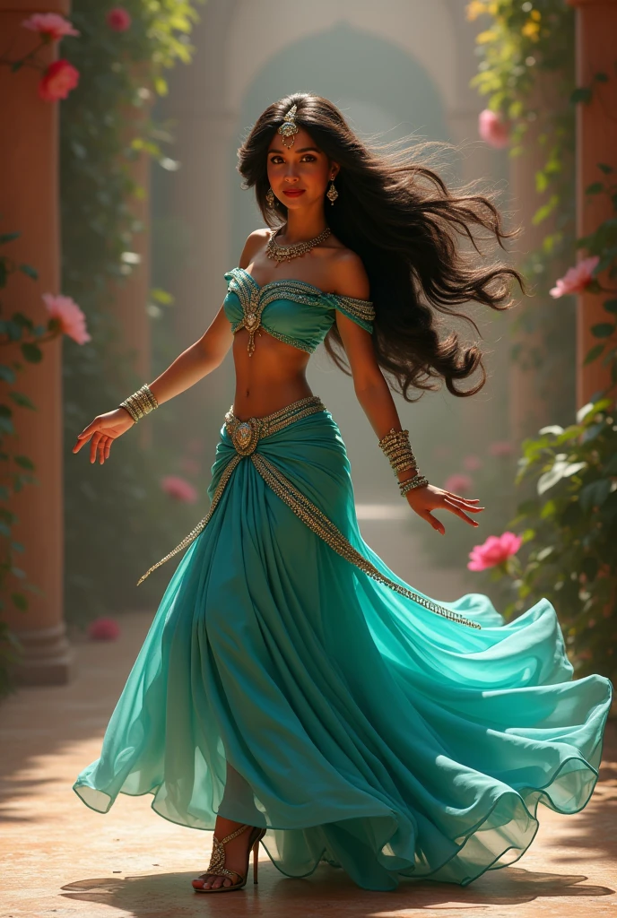 Stunning Princess Jasmine, photo in 8k, in action, cinematic.
