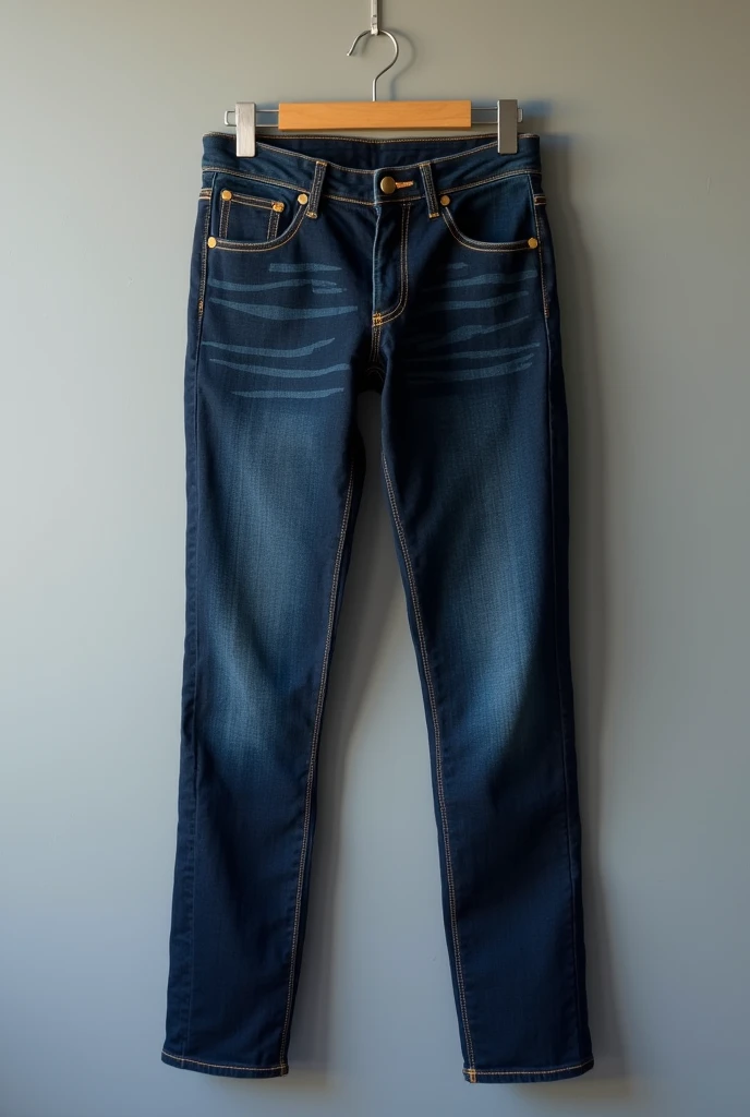 Dark blue skinny jeans for men photo of the product on the hanger