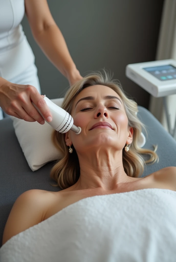 create an image of a 60 year old woman undergoing treatment with ultraformer mpt 