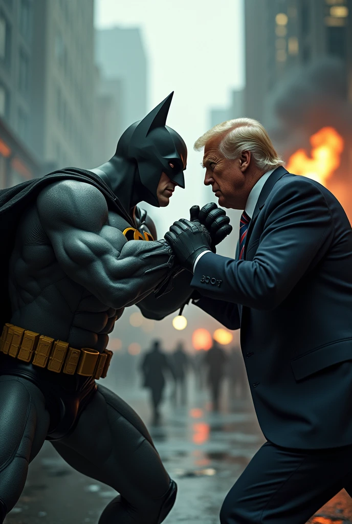 Batman fighting Maduro while Donald Trump fights Joe Biden with fists