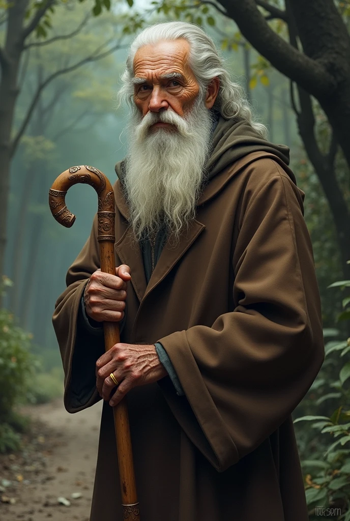 Create a wise old man with a cane