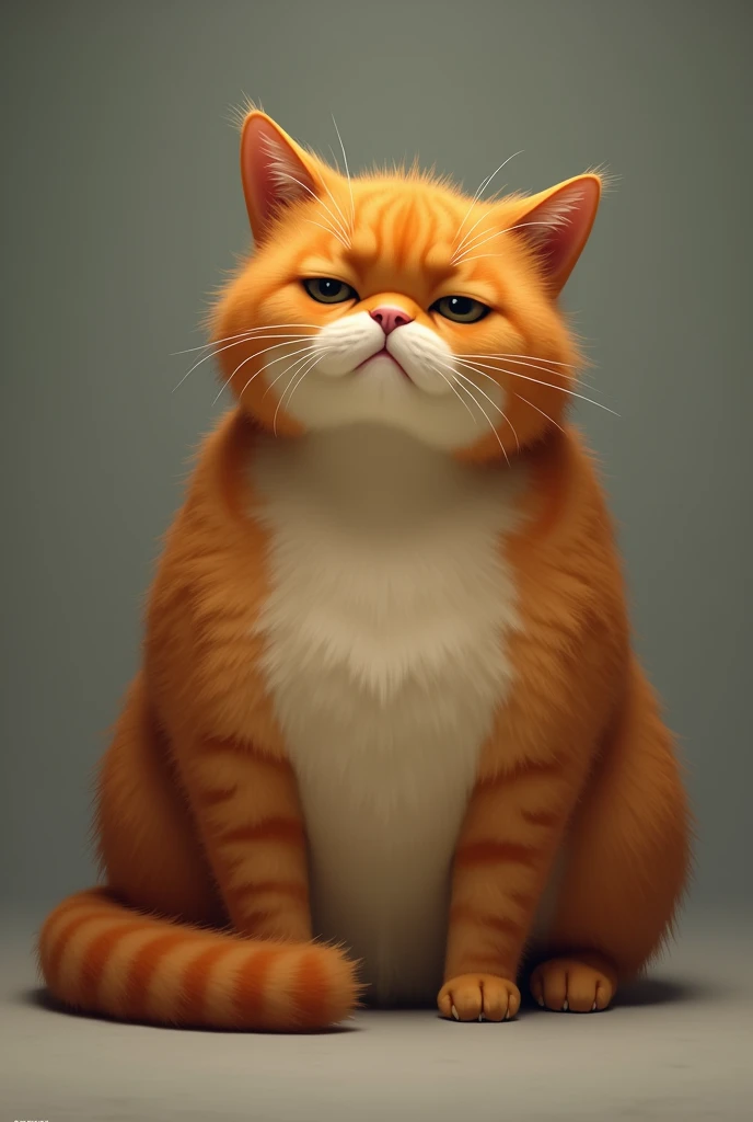 A big orange fat cat sad