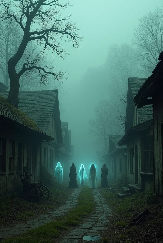 Create an abandoned village with ghosts
