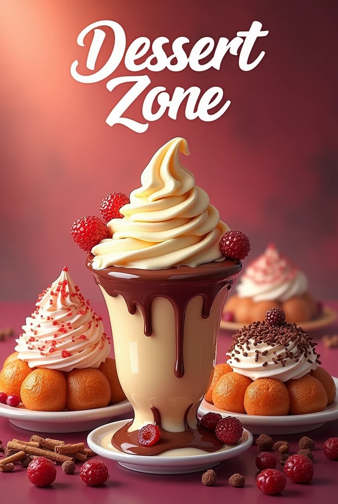  Prepare a poster for:
friends dessert zone

Have a soulful scoop of delicious dessert.

Dessert section:
Elite vanilla ice cream 
Gulab-jamun [made with condensed milk solid  balls in sugar syrup]
Topings:
Hershey's chocolate syrup 
Cranberries 
Mixed dry fruits.



