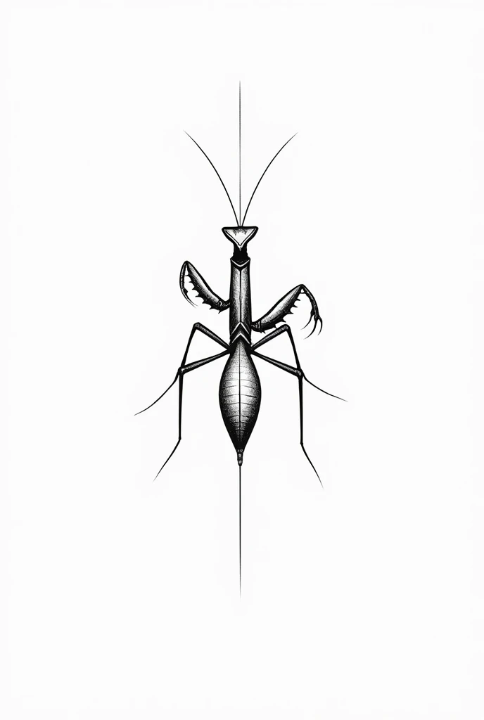 A praying mantis in black and white as a minimalist tattoo motif