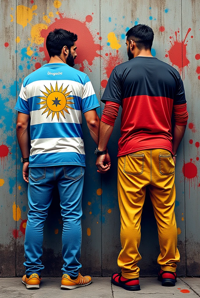 Union Uruguay and Germany representation with typical things without people not literal with graffiti style