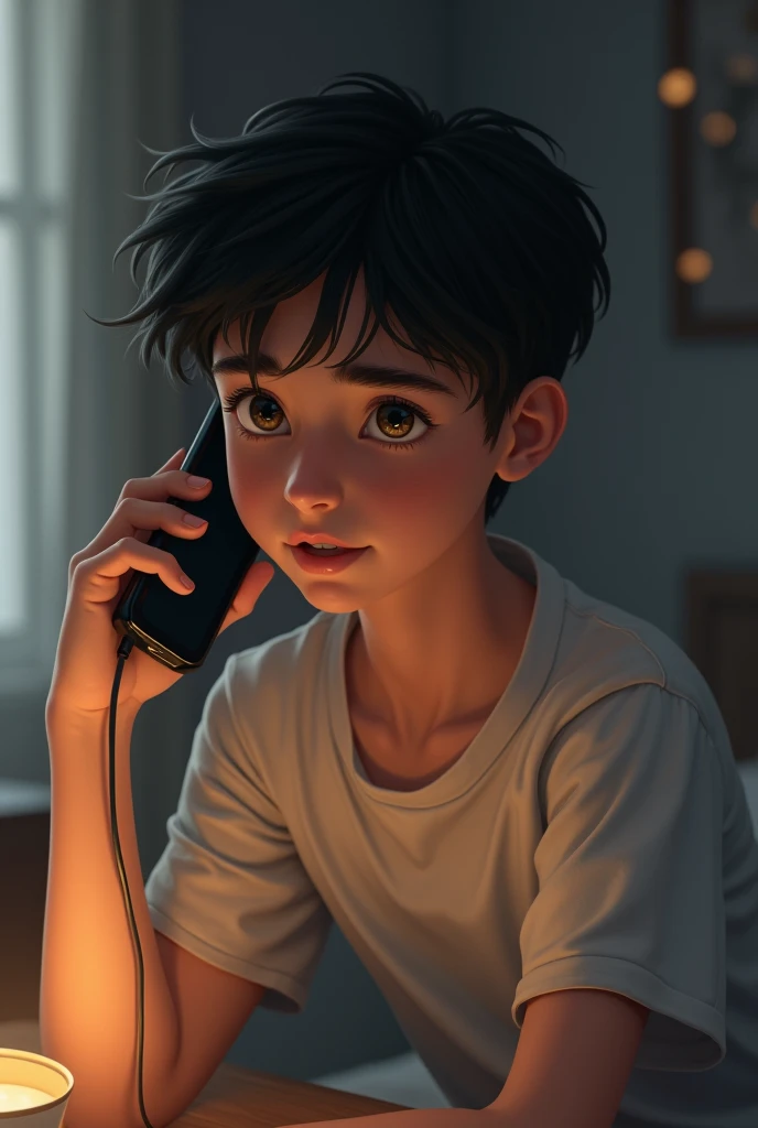 Aboy talking his girlfriend by phone longdistance