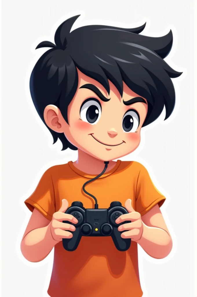 I want a logo that is a black-haired Minecraft gamer boy wearing an orange shirt and winking