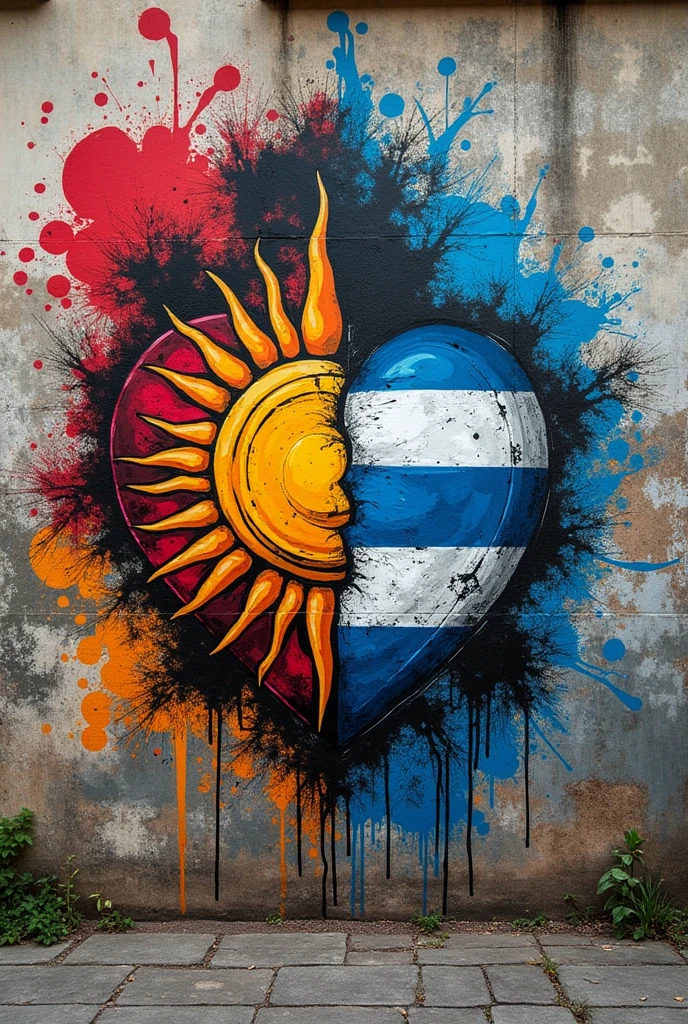 Union Uruguay and Germany representation with typical things without people not literal with graffiti style