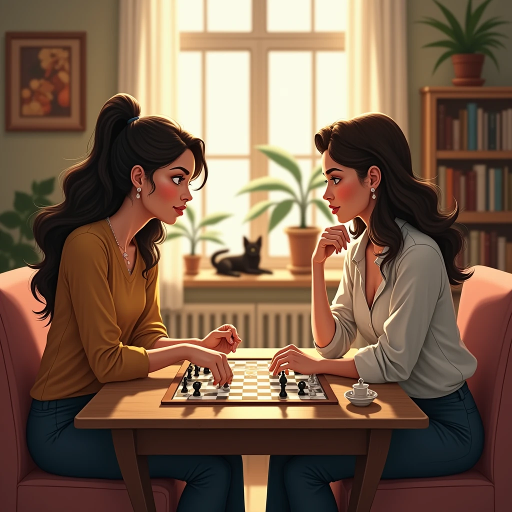 Two women playing a board game