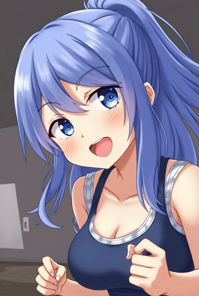 Penis in face, One girl, One boy, throw, big penis, Face sitting, Penis between the eyes, chest, Mature Woman, mio aikatsu, mine , sky blue hair, purple eyes,  NUDE, small breasts, hands on floor, (((penis on face))),　embarassing, shy, blush, Shyness, Puzzled, 